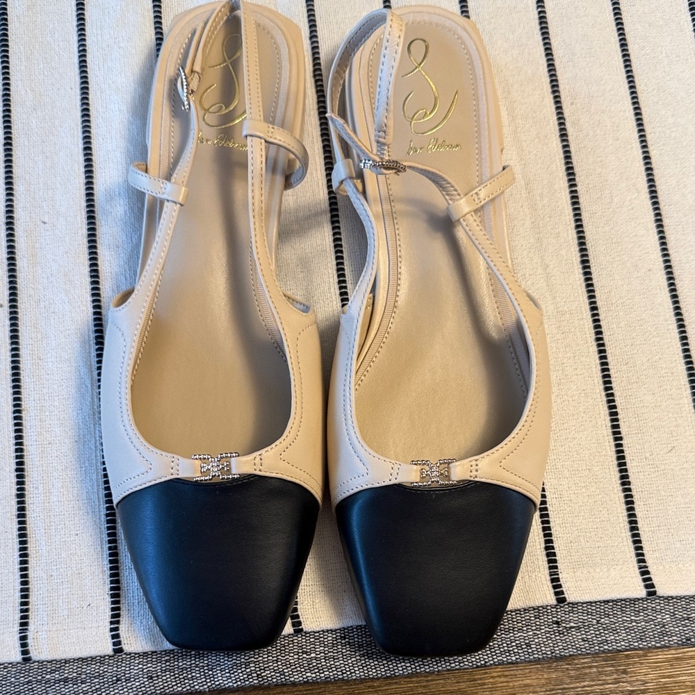 Sam Edelman Kara cap toe Elegant Beige and Black Women's slingbacks NWOT